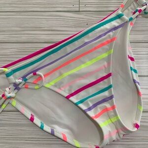 Victoria’s Secret White Neon Stripe Side Tie Bikini‎ Bottoms Only Sz M